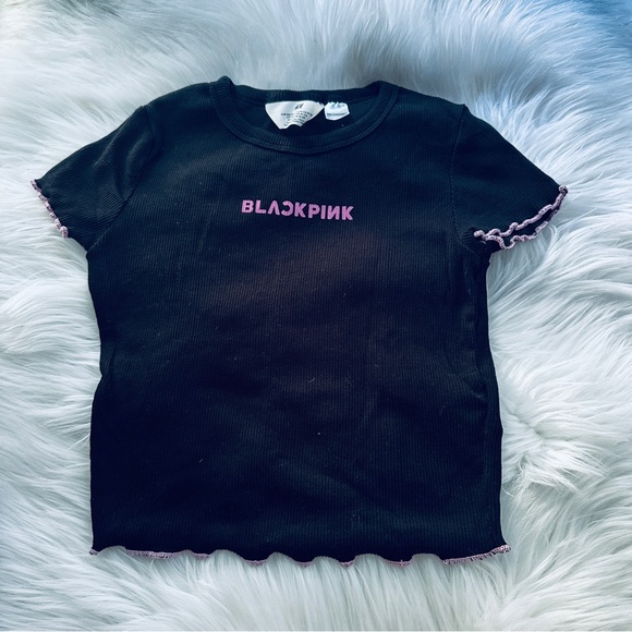 NWOT H&M Black Pink K Pop Ribbed T-Shirt, 12 - Picture 1 of 4
